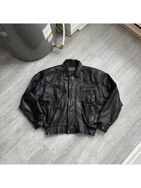 Black Vintage 90’s “Cosa Nova” Genuine Leather Full Zip-Up Bomber Jacket